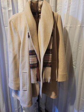 Women’s Cream Wool-Blend Pea Coat with Shawl Collar